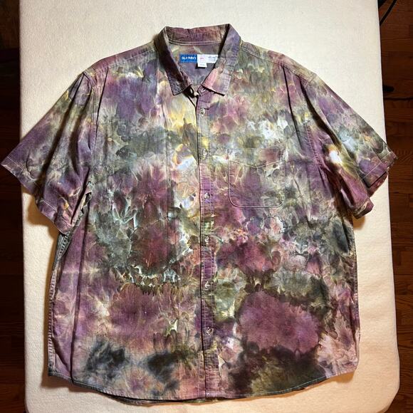 Men’s 2XL Regular Fit Short Sleeve Button Down Shirt Tie Dye Old Navy Festival - Picture 5 of 12